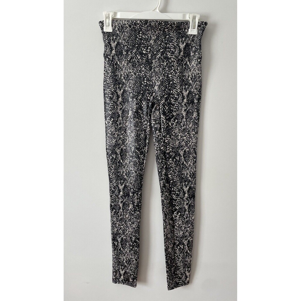 Spanx Leggings Womens Medium Black Snake Skin Faux Leather Shine Full Length